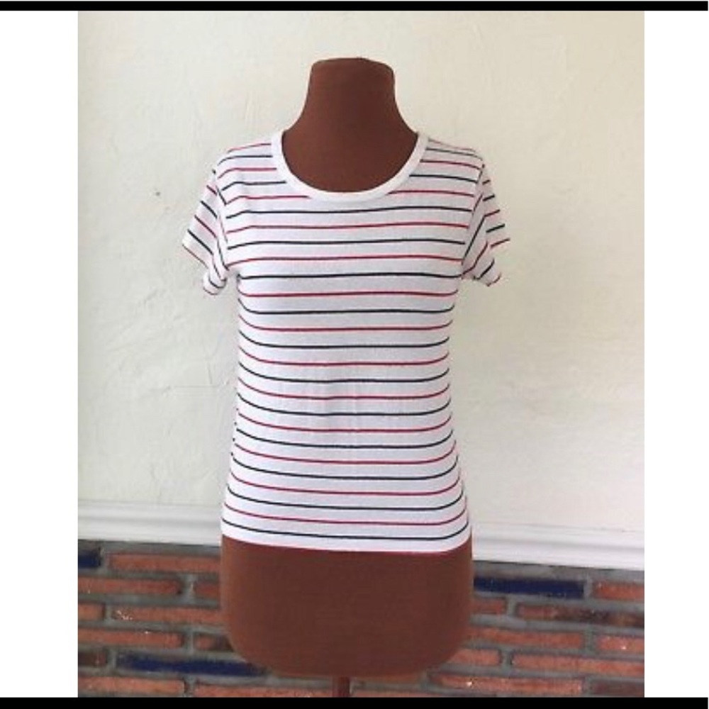 Brandy Melville white red and blue striped shirt